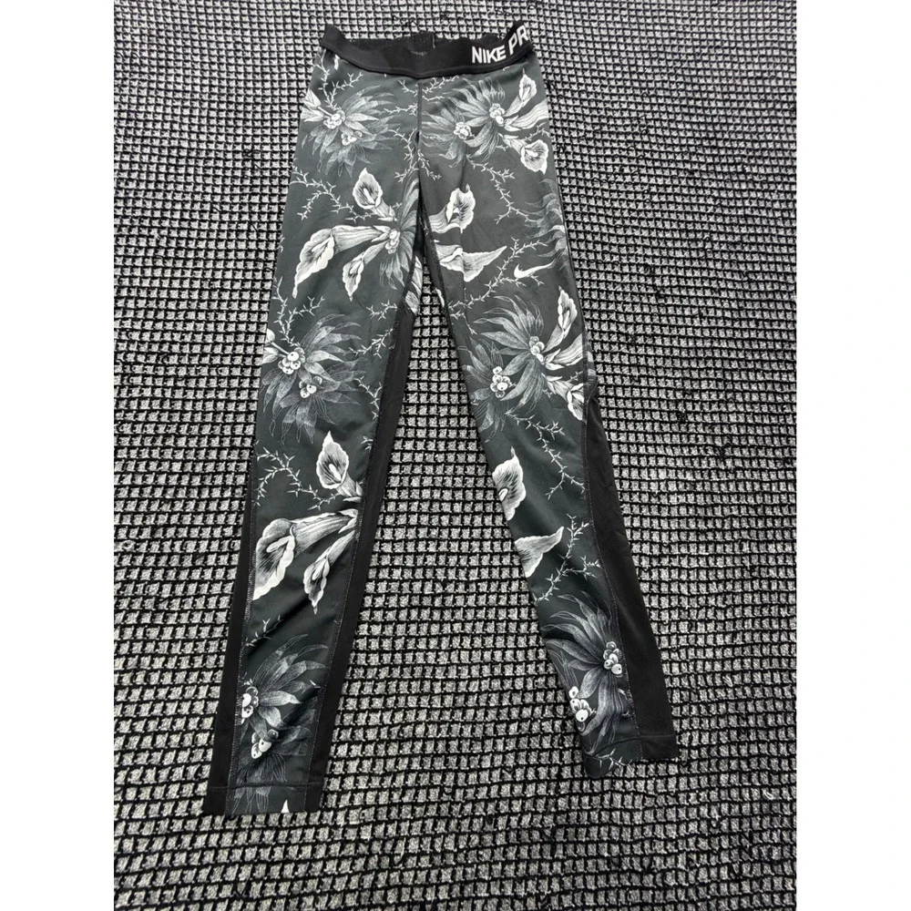 Nike Pro Leggings Womens Small Black Floral Dri-FIT Athletic Tights